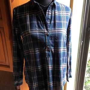 LOFT Green and Gold Plaid Henley